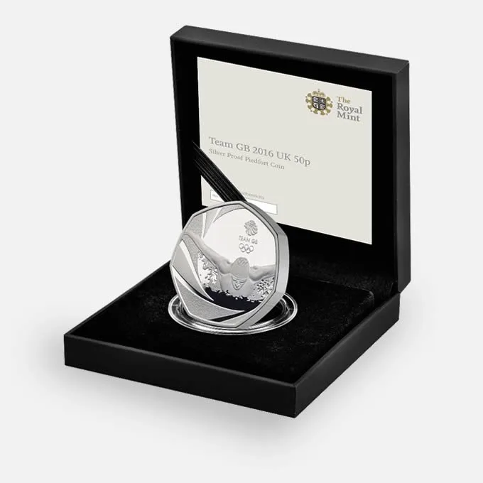 Team GB 2016 United Kingdom 50p Silver Proof Piedfort Coin Team GB 2016 United Kingdom 50p Silver Proof Piedfort Coin